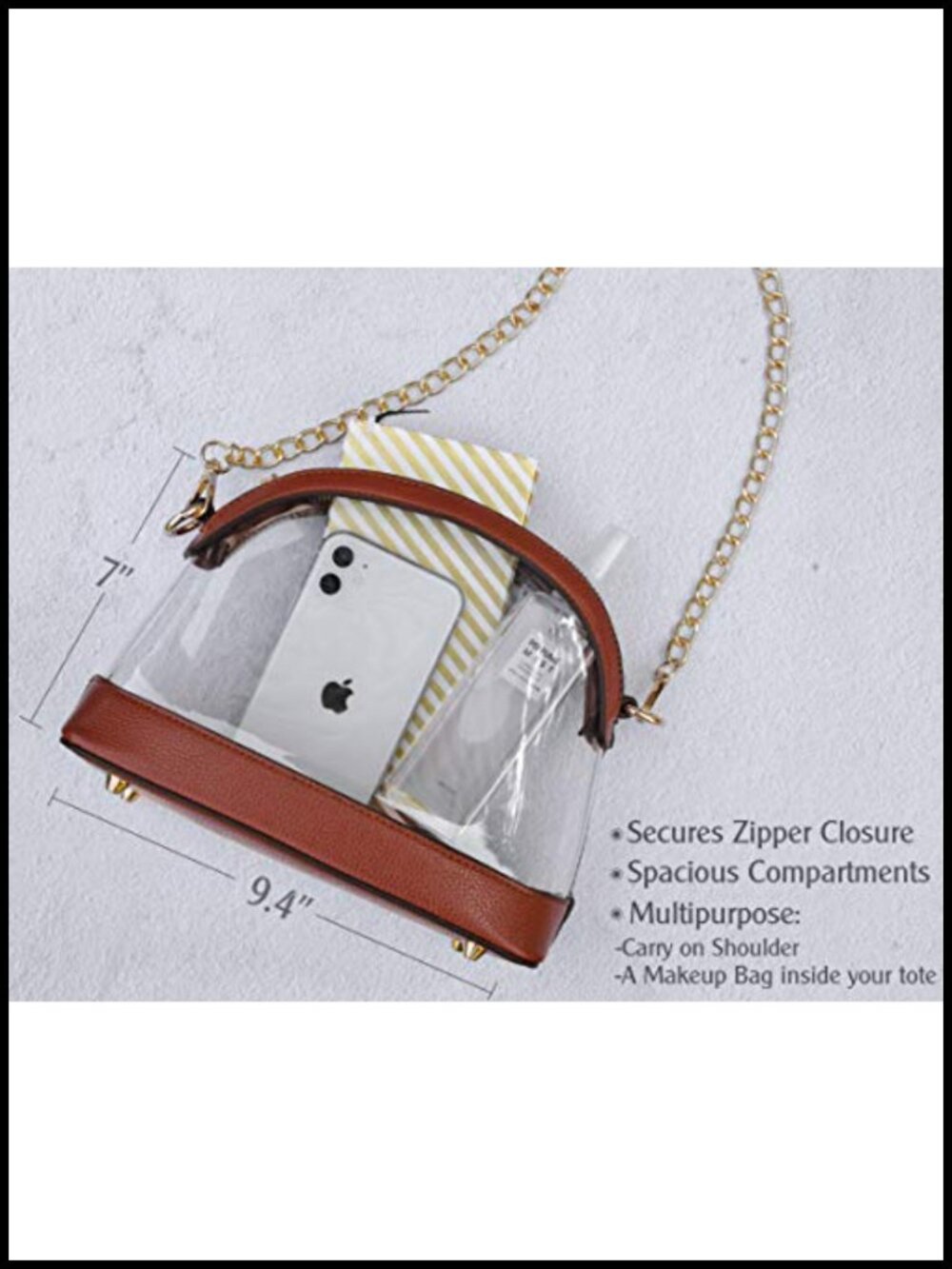 Clear Crossbody Bag Vegan Leather Trim Stadium Approved Women Shoulder Handbag - Picture 4 of 6
